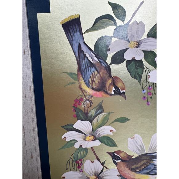 Vintage "Birds on Dogwood" Framed & Signed Print William J. Whiteside Gold Foil - Picture 6 of 10